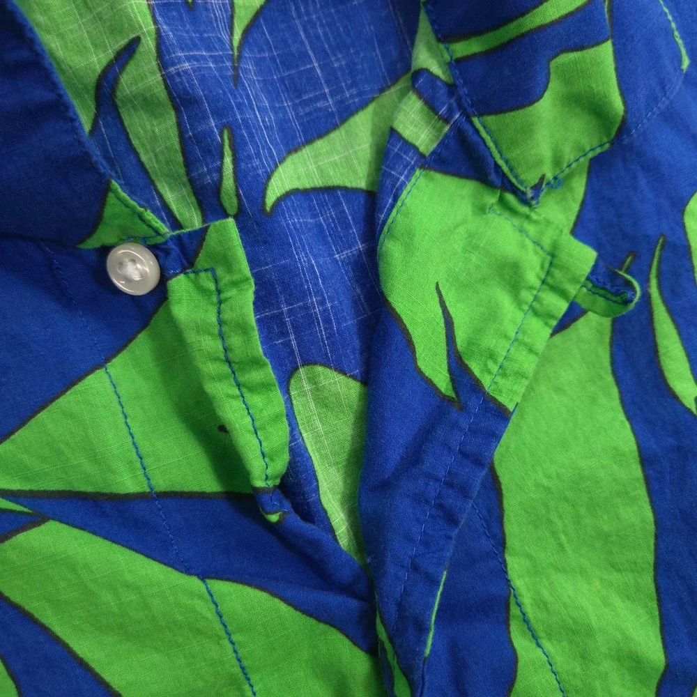 J Crew Camp Shirt Mens XXL Green Blue Floral AOP Slub Cotton Loop Collar Resort